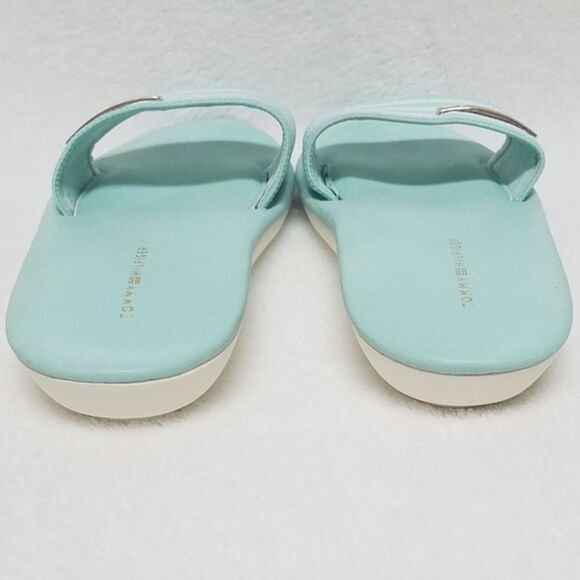 TOMMY Hilfiger Pascal Open Toe Aqua Striped Slides - Picture 4 of 10